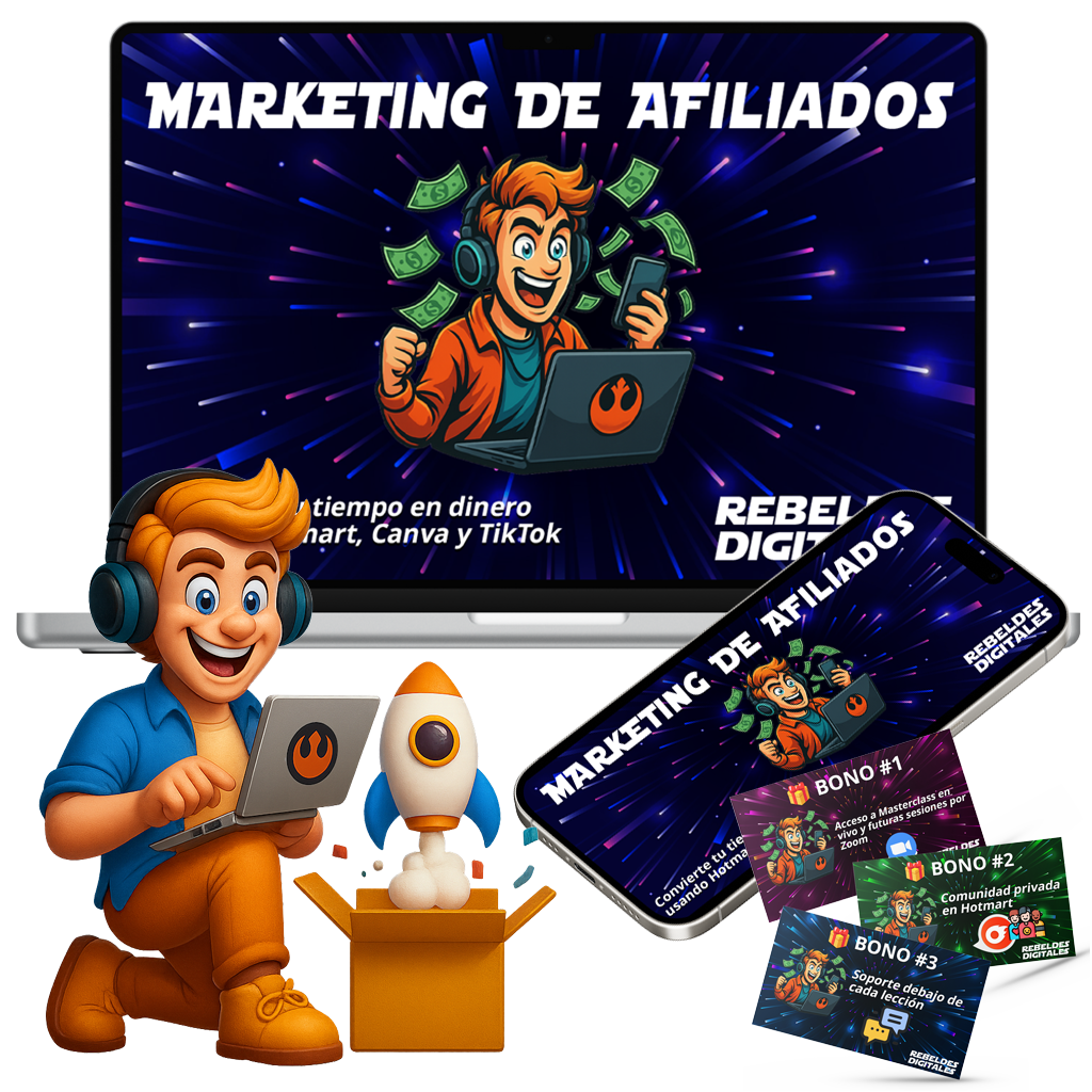 Mockups del curso Marketing de Afiliados - Rebeldes Digitales